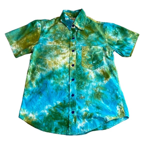 Big Bud Press Tie Dye Button Up Shirt Blue Green Size XS Unisex - Picture 1 of 10